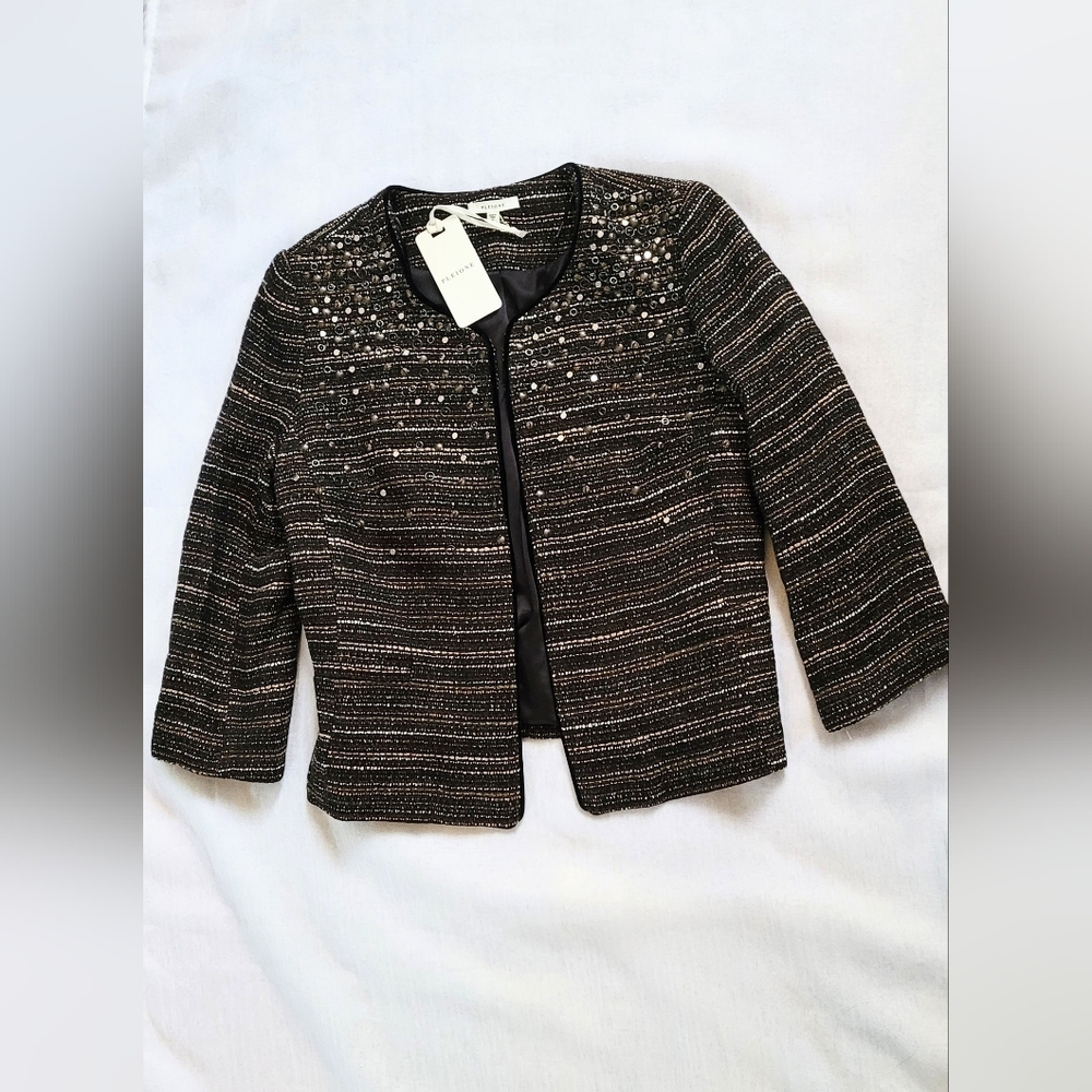 NWT! Metallic Tweed Sequin Crop Women's Open Front Spring Blazer/Jacket Small - Picture 3 of 17